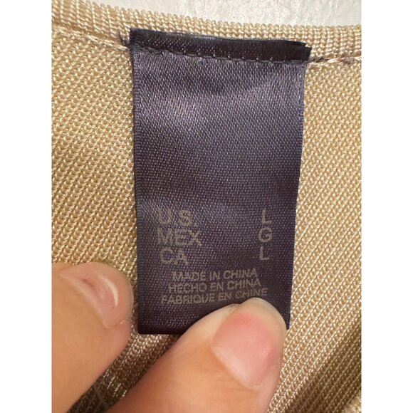 Liz Claiborne Womens Sweater L Beige Knit V-Neck Rayon Blend - Picture 4 of 5